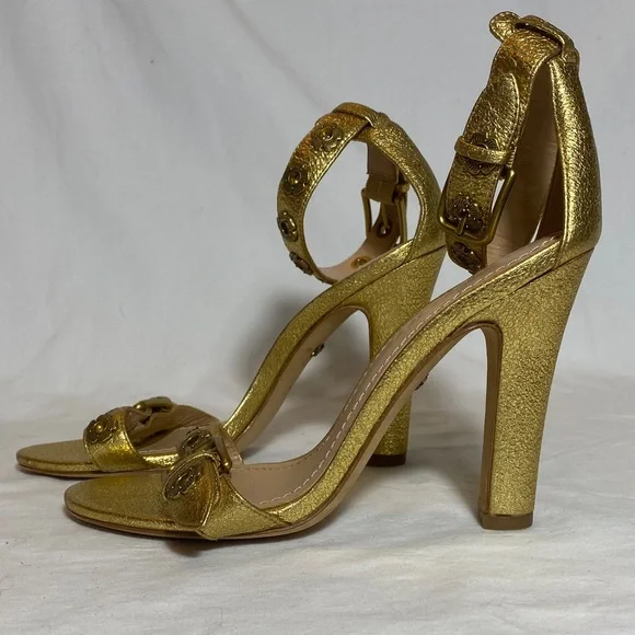 Coach Gold Elizabeth Heels with Tea Rose Eyelets and Ankle Strap Women 6 - Picture 6 of 11